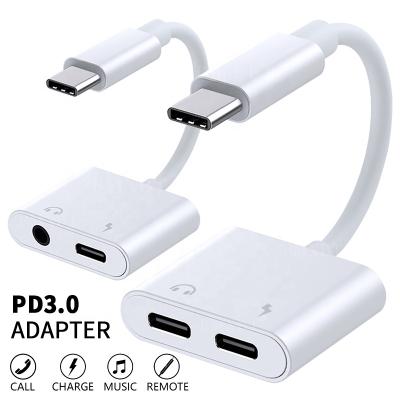 China Dual Mini Size USB Type C DAC Splitter 2 in 1 Audio Fast Charging Type C to 3.5mm Earphone Adapter for S20 Ultra S10 Plus 9 Note10 for sale