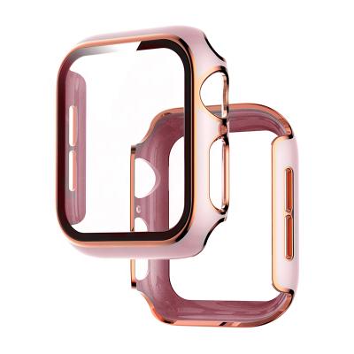 China Hot Selling PC + Tempered Glass Full Cover Plastic Protective Cases For Apple Watch 6 SE 5 Glossy PC Frame Zircon 4 3 2 Bumper Cover For iWatch for sale