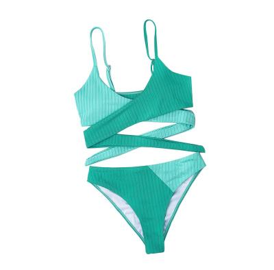 China Breathable Newcomer Braided Straps Color Block Cut Out Wrap Bikini Swimwear for sale