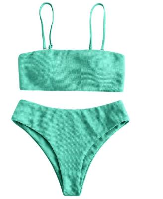 China Other Bandeau Textured Padded Bikini Set Beach Wear Summer Women OEM Service Adults Swimwear Soli Bikini for sale