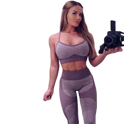 China Fashion breathable wholesale women seamless yoga suit girl sports clothes lifting running bra high-waisted hip leggings sports for sale