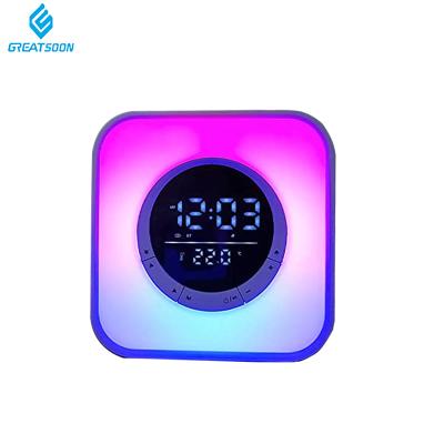 China Multifunctional Waterproof Colorful Stereo Night Light AirPlay Wireless LED Alarm Clock Speakers for sale