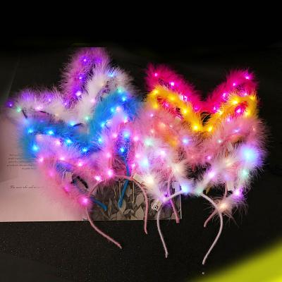 China Luxury Light Up Headdress With LED Light Toy Feather Rabbit Ear Female Cat With Light Garland Party Party Hair Light Band for sale