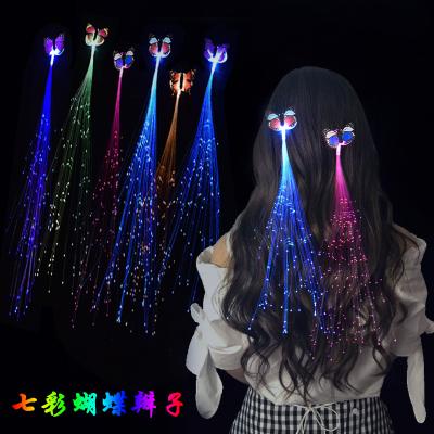 China Luxury Colorful Fiber Braid Butterfly Glow Glow Concert Music Festival Music Hair Clip Instant Toy Glow Hair Accessories Silk Supply for sale