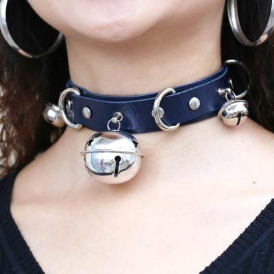 China 16 Styles Euramerican Harajuku Exaggerated Popular Personalized Sexy PU Leather Collar Bell Neckchain Collar Band Clavicle Collar for sale