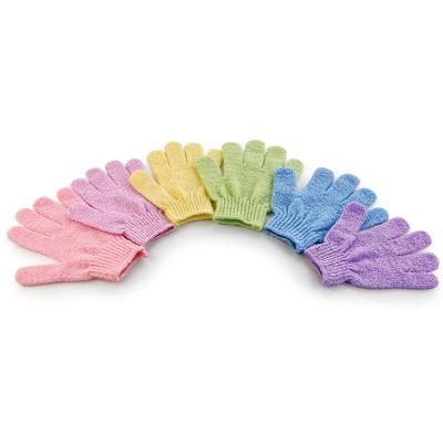 China EXFOLIATING 100% Nylon Five Fingers Bath Gloves Customize Bath Gloves Body Korean Silk Exfoliating Brush Cleaning Wholesale For Shower for sale