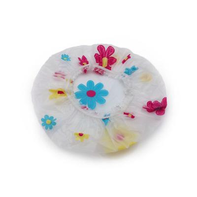 China Stocked Wholesale Fast Delivery Bath And Reusable Spa Shower Cap PVEA Disposable Plastic Waterproof Shower Cap For Women Bathing for sale