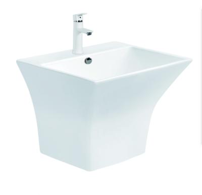 China Modern European Style White Modern Sink Wall Hung Porcelain Pedestal Half Hand Low Basin Wash Basin for sale