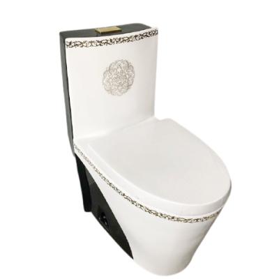 China Hot Sales Golden Color Double-Flow Gravity One-Piece Colored Black Toilet Flushing Toilet for sale