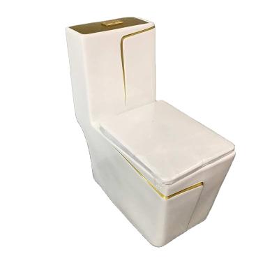 China Double-Flow Bathroom Custom Luxury Gold Color Gold Washdown Toilet Ceramic Clad One Piece Wc for sale