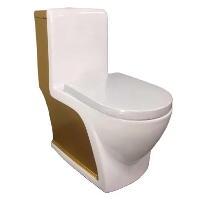 China Double-flush popula modern sanitary ware toilet one piece gold with white color hot sale for sale