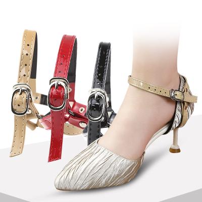 China PU Leather Shoe Flat Free Installation Shoes Anti Falling Soft Buckle Tie Up Elastic Triangle Lace for sale