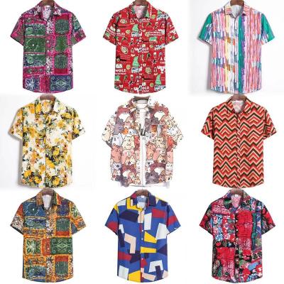 China Anti-pilling Offer Summer New European size men's casual short sleeve printed shirt men's stand digital print woven for sale