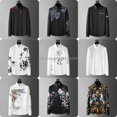 China Anti-pilling Korean male printed long sleeve shirt Street wear male printed shirt dress shirt for sale