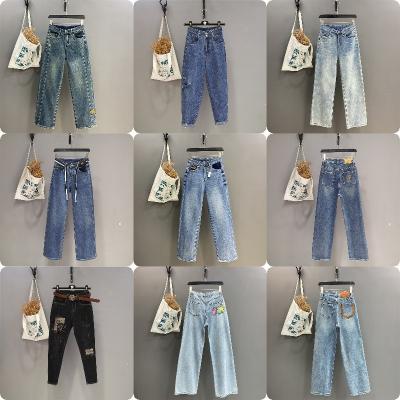 China Waterproof Clearance Sale Women's straight leg jeans Korean version mid-rise Jeans Fashion 2024 latest styles for sale