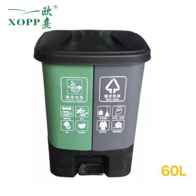 China Sustainable 60 Liters Double Barrel Thickened Large Trash Can With Foot Pedal Waste Waste Bin for sale