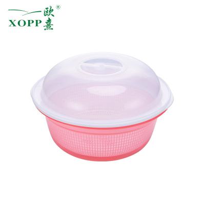 China Sustainable Fruit Drain Basket Wash Basin Household Thickening Sustainable Vegetable Plastic Basin With Lid Round for sale