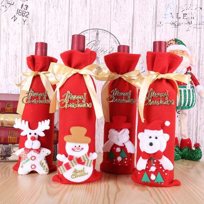 China Christmas Decoration Santa Snowman Elk Cloth Sponge Wine Bottle Cover Bags for sale