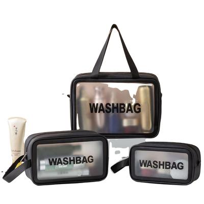 China With Custom Handle Logo Transparent Vinyl Waterproof Cosmetic Bag Wash Bag With Custom Handle for sale