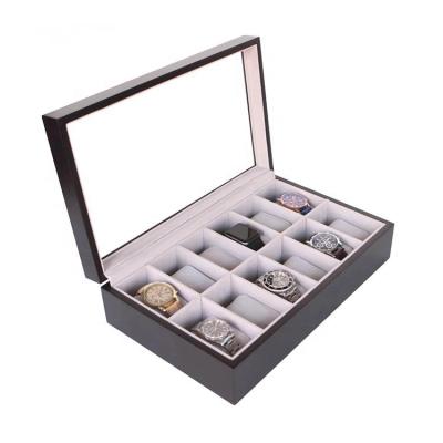 China Watch Packaging Watch Storage Display Glass Top Display Ultra Soft Sit Bottom Scratch Felt Resistant Solid Wood Watch Box for sale