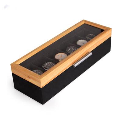 China Wooden Watch Box Glass Jewelry Organizer Watch Slot Display 6 Storage Watch Packaging Watch Box Display Case Box Organizer for sale