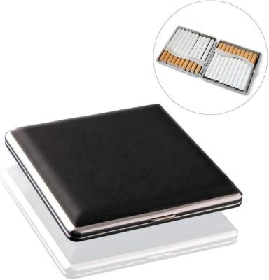 China Cigarette Storage Container Wholesale Cigarette Holder Hard Metal Clip Leather Shell Aluminum Flip Storage Box for sale