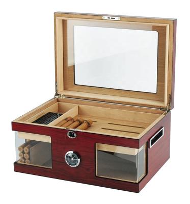 China Recyclable Wholesale Custom Wooden Viewing Window Cigar Humidor Case With Rolling Tray for sale