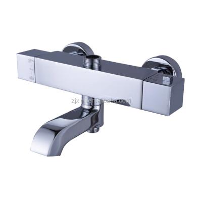 China Without Slide Bar X9017BS2 Wall Mounted Chrome Finish Luxury Square Thermostatic Bathtub Faucet Brass Hardware for sale