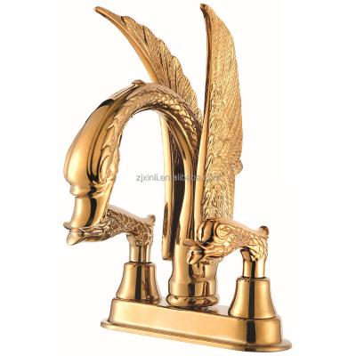 China X9613B2 Gold Swan Animal Shape Double Artistic Vessel Mixer Modern Brass Material Color Lever for sale