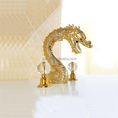 China Artistic Water Mixer Gold X9617B2 Modern Brass Material Color Animal Dragon Shape Double Lever for sale