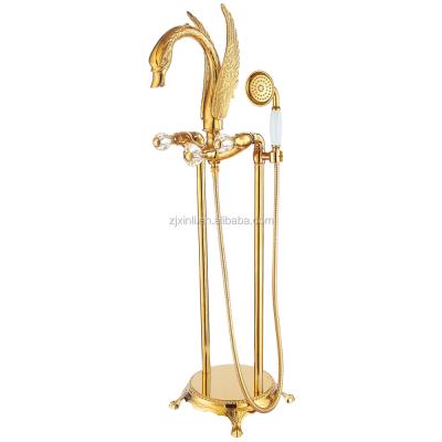 China With Sliding Bar X9612F Pattern Luxury Swan Shape Gold Color Plated Artistic Floor Stand Mixer Bath Brass Material Shower for sale