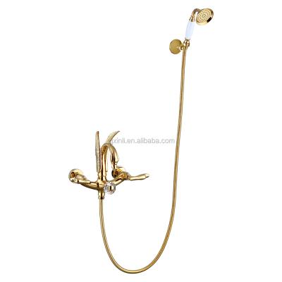 China X9613BS Modern Luxury Swan Shape Slide Bar Gold Free Color Plated Exposed Brass Hardware Wall Mounted Artistic Swan Bath Shower Mixer Tap for sale