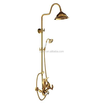 China With Sliding Bar X9613SS1 Swan Shape Modern Luxury Gold Color Plated Artistic Exposed Baht Shower Faucet Brass Material Shower Set for sale