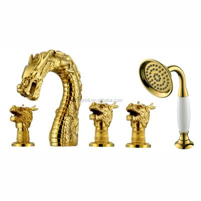 China Dragon Shape Animal Bathtub Faucet Artistic Brass Material Double Slide Bar X9623T Gold Color Handleless for sale