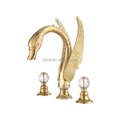 China Artistic Gold Swan Basin Faucet X9612B3 Modern Brass Material Double Color Handle for sale