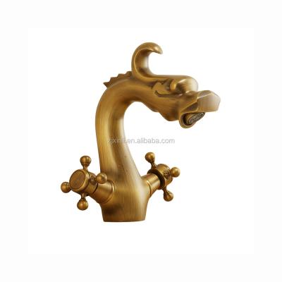 China Dragon Design Artistic Face Basin Faucet Modern Brass Material Bronze Color X9601B1 Double Handle for sale