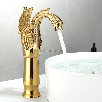 China X8619B2 Modern Deck Mounted Swan Shape Luxury Basin Faucet Gold Color Brass Hardware for sale