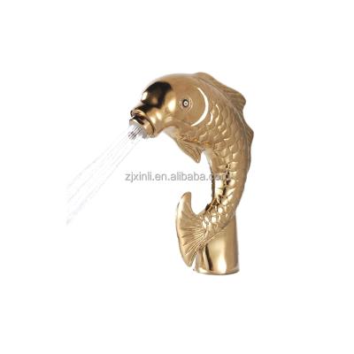 China X9605B Modern Luxury Artistic Fish Vanity Faucet Brass Material Gold Color for sale