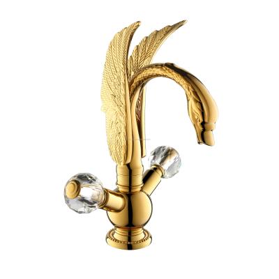 China Modern X9612B1 Models Swan Shape Luxury Gold and Chrome Colors Plated Brass Hardware Deck Mounted Swan Artistic Mixer for sale