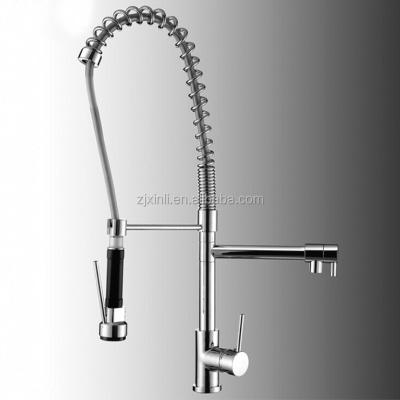 China X8056K1 Contemporary Brass Kitchen Polish & Chrome Pull Out Faucet for sale