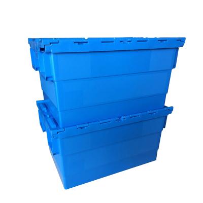 China Recyclable Heavy Duty Tied Lid Container Hinged Plastic Storage Box for sale