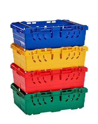 China 595x385x185/165/240/390mm Wholesale Color Custom Stackable Stackable PP Bale Arm Blank Plastic Crates For Vegetable Fruit for sale