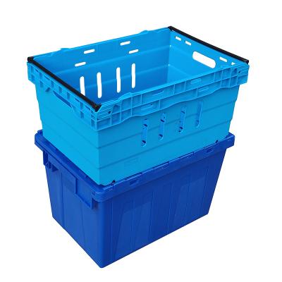 China Supermarket Stackable Heavy Duty Logistic Perforated Sides Stackable Nest And Bale Arm Crate Stacking With Stacking Bars 590*400 *192 for sale