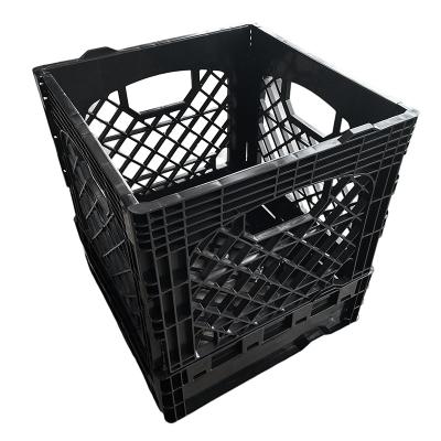 China Wholesale Recyclable Collapsible Collapsible 26 Quart Black Stacking Collapsible Plastic Milk Crate Good Quality For Milk Bottle Storage for sale