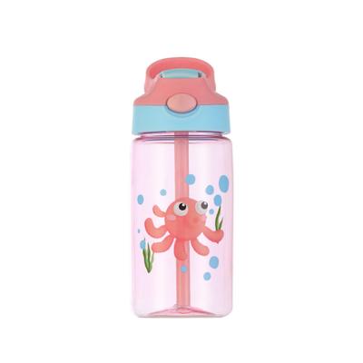 China 2022 New Design Cute Stocked Printing 480ML Bpa Tritan Free Plastic Straw Kids Water Bottle For School for sale