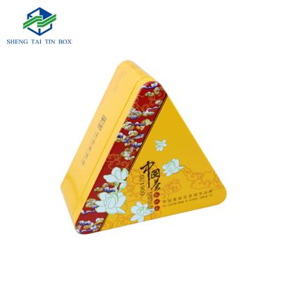 China Recyclable Metal Tin Triangle Shape Tea Tin Cans Tea Packaging Metal Tin Tea Box for sale