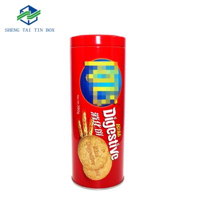 China Eco-friendly Cylinder 380g Cookie Tin Cylinder Metal Tin Can Metal Packaging Can for sale