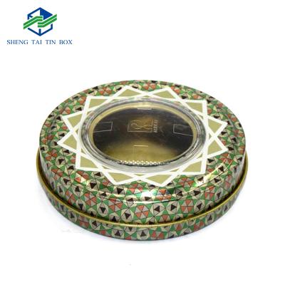 China Recyclable Saffron Packaging Saffron Can Small Round Saffron Tin Box With Window for sale