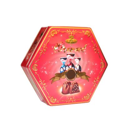 China Large Recyclable Hexagon Tin Box For Packing Chocolate Chocolate Packing Box for sale