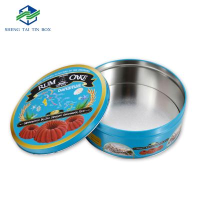 China Recyclable Round Rum Cake Tin Can Tin Box Packaging For Biscuit Or Biscuit for sale